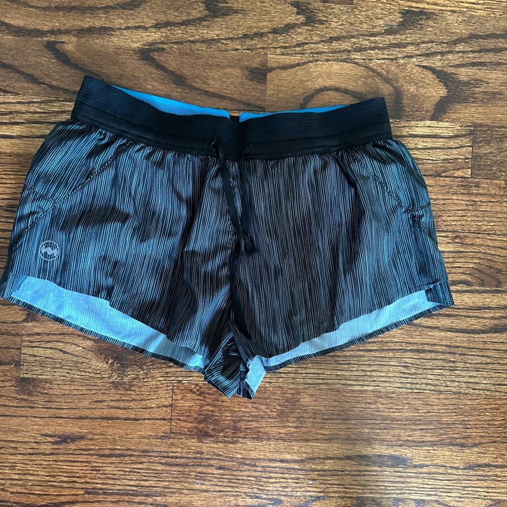 Women’s Black Active Running Shorts with Light Blue Trim